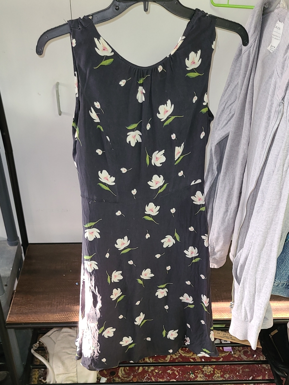 Milly Anna Black Floral Scoop-Neck Shift Dress Silk Sz 2 - Picture 3 of 6